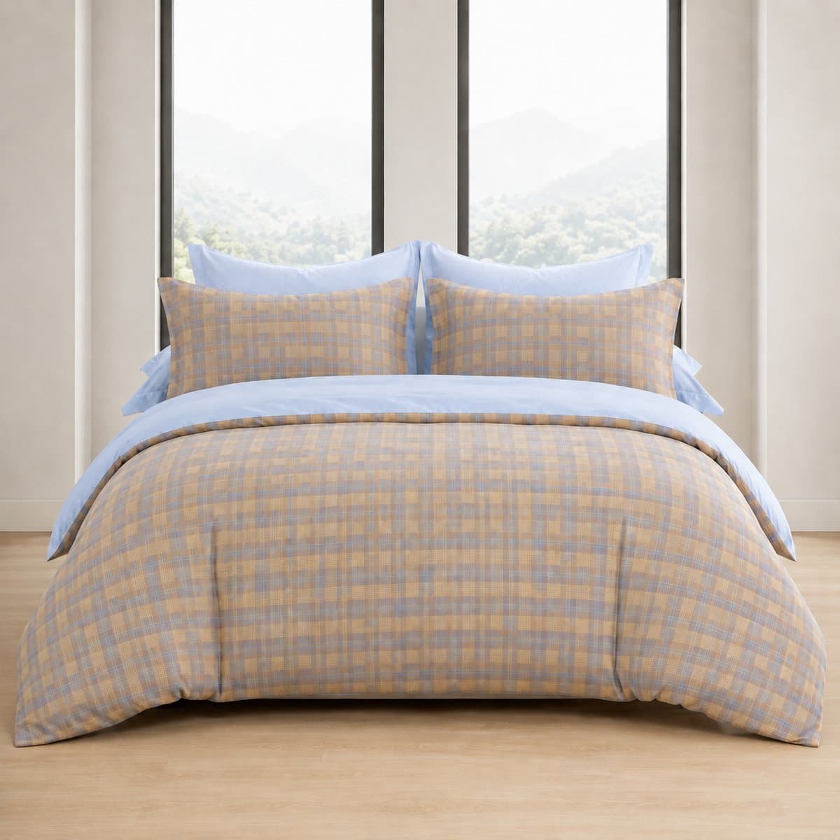 MeiLun Home Loom Check Beddengoedset 4-delig - Morning Plaid - 180 x 200 cm + 32cm Hoeslaken - Dekbedovertrek 260 x 220 cm met Hoeslaken en Kussensloop