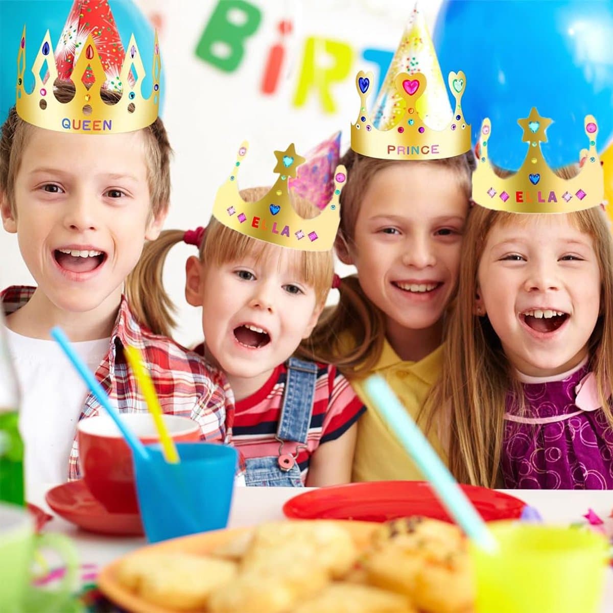 22 stuks hoeden verjaardag kinderen volwassenen kit, 10 stuks papieren hoed kroon & 6 stuks zelfklevende strassteentjes & 6 stuks alfanumerieke stickers, geschikt voor verjaardagsfeest