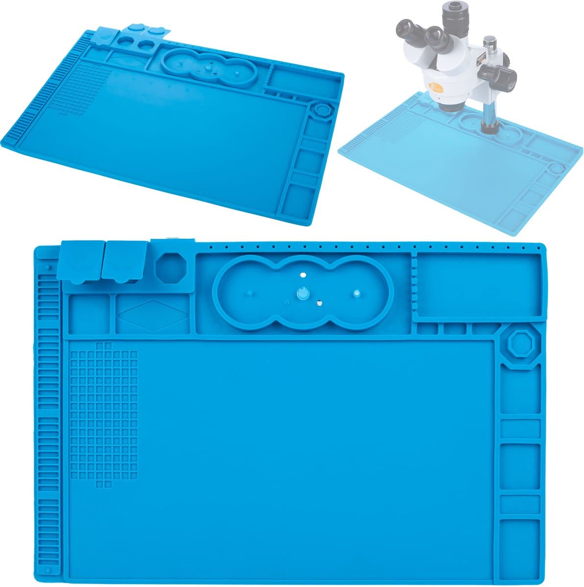 Rosfix Silikonmat Antistatisch met Metalen Basis - Magnetische Sectie - 480x320mm, 8mm, 500°C