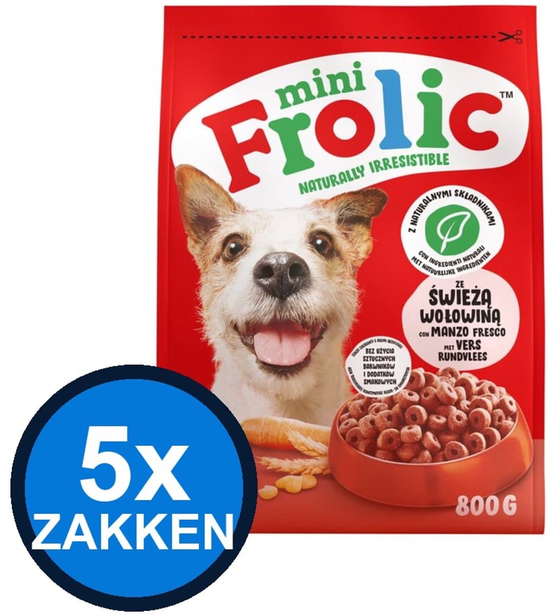 5x Frolic - Droog Mini Rund - Hondenvoer Droogvoer - 800 g