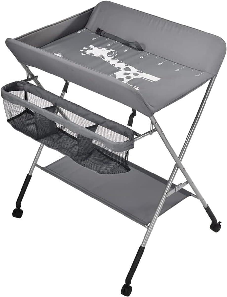 Baby Verschoontafel - Commode Baby - Babyverzorging Thuis - Opvouwbaar en Stabiel - 80 x 65 x 99 cm - Donkergrijs
