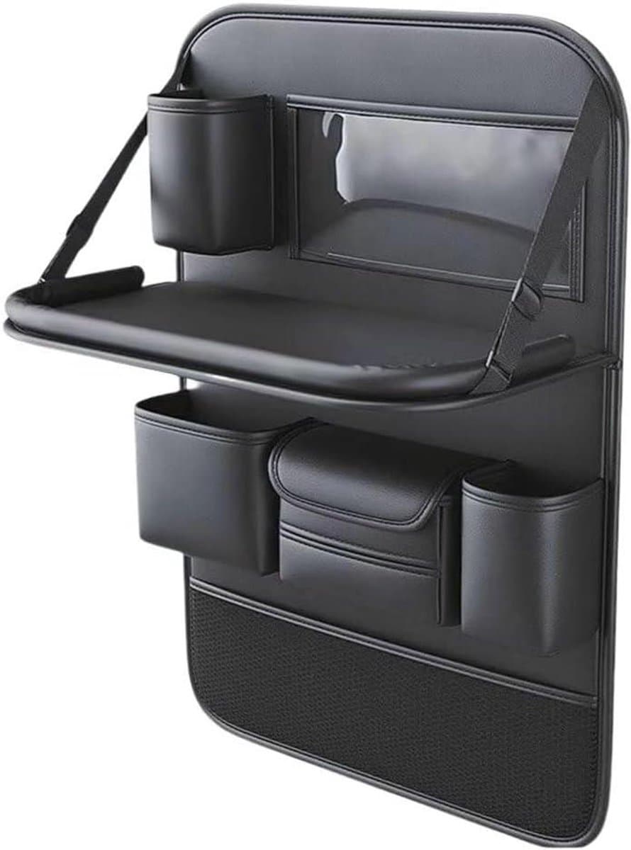 Autostoel Organizer - Rugleuning Beschermer - Auto Reis Organisatie - Waterdicht Leer Materiaal - 64 x 45 cm - Zwart