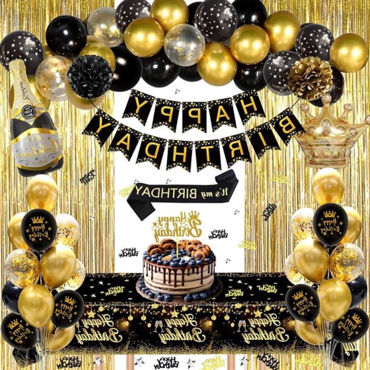 Zwarte en Gouden Verjaardagsdecoraties voor Feestelijke Momenten