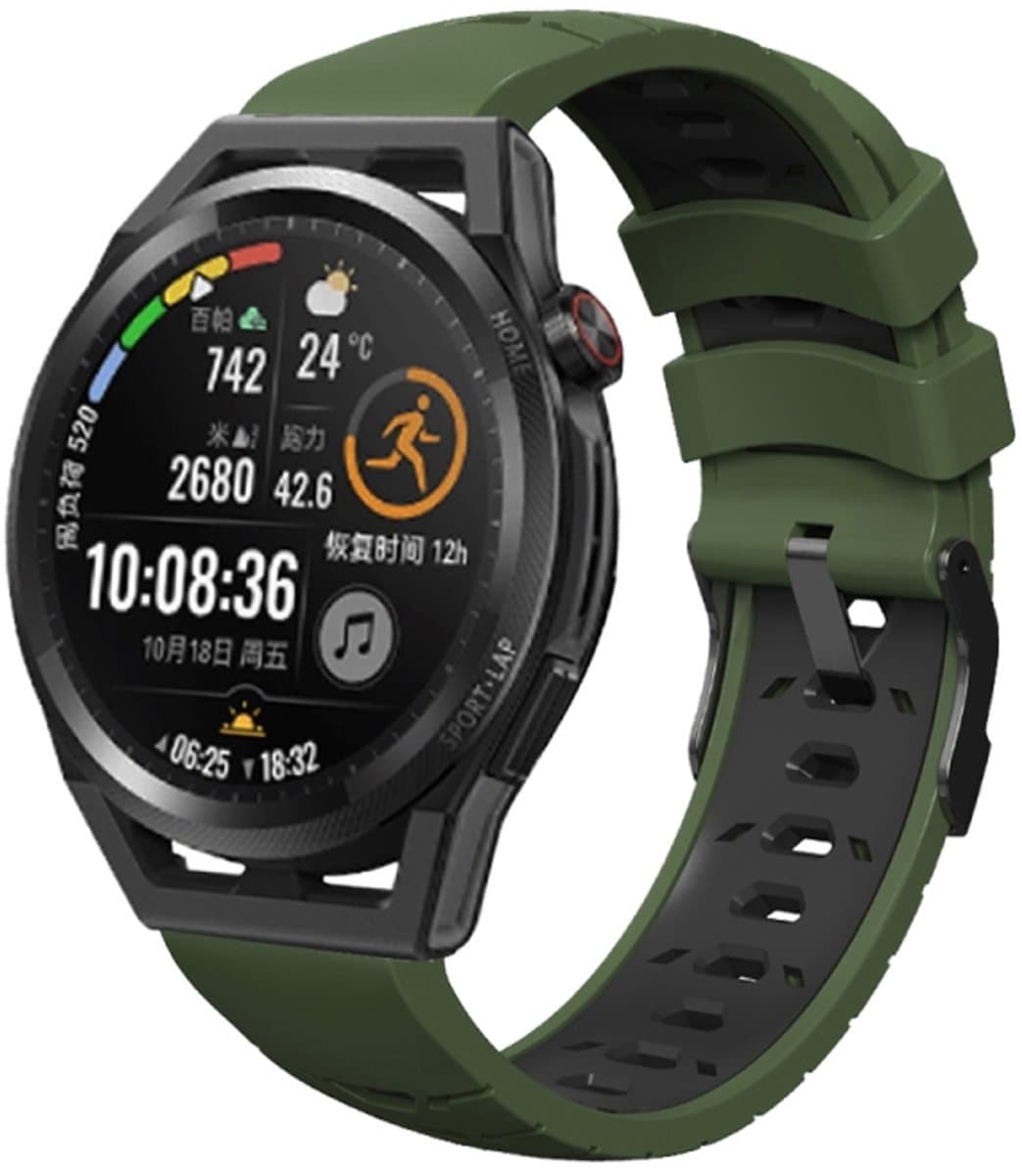 Voor Samsung Galaxy Watch 4 / Watch4 Classic Trapezoidal Three-Row Hole Silicone Watch Band (Army Green Black)