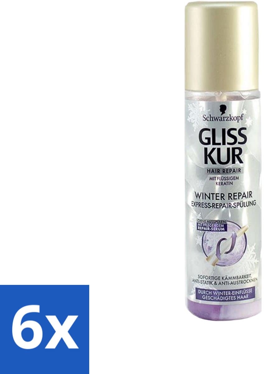 6 x Gliss-Kur - Anti-Klit Spray - Winter Repair - Makkelijke Kambaarheid - 200 ml - Haarkleur - Haarkleur - Haarkleur - Haarkleur - Haarkleur