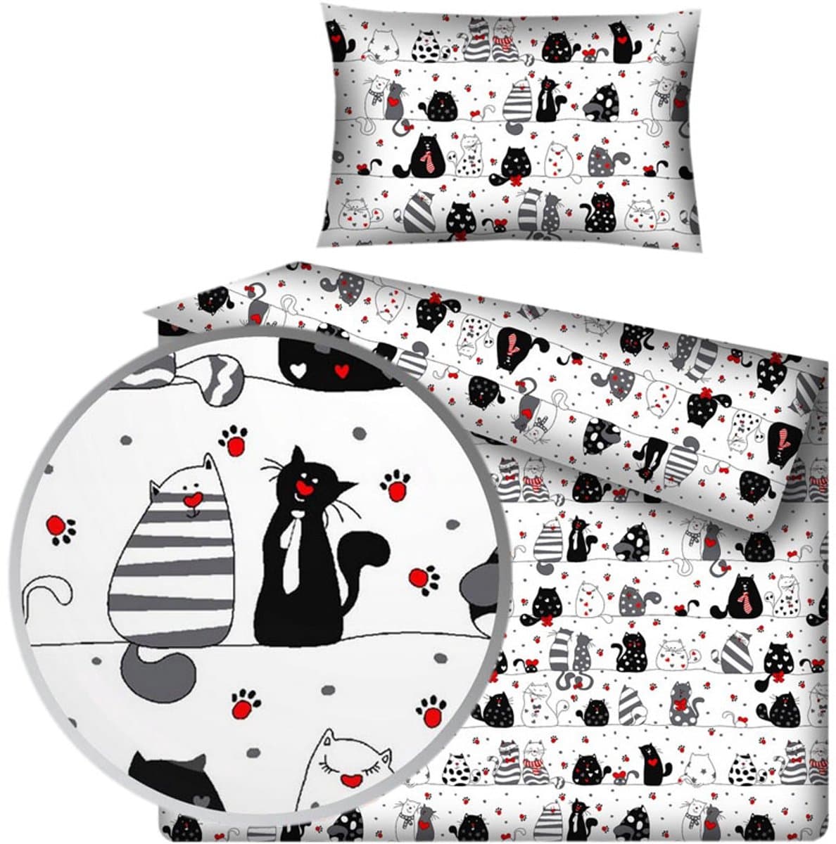 Kinderbeddengoed Katoen Wit met Katten 100x135 cm