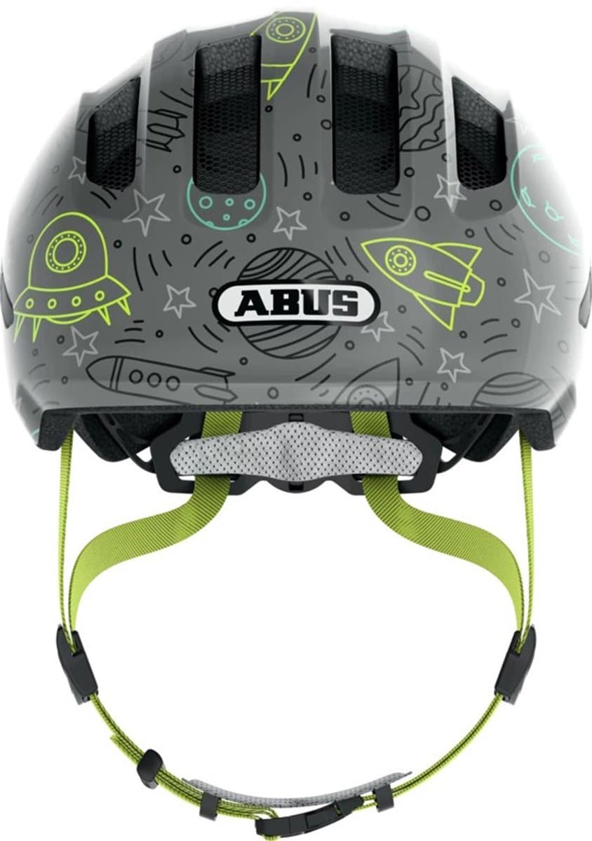 ABUS kinderhelm Smiley 3.0 LED - fietshelm met licht - diepe pasvorm & ruimte voor een vlecht - voor meisjes en jongens - grijs met ruimtepatroon, maat M