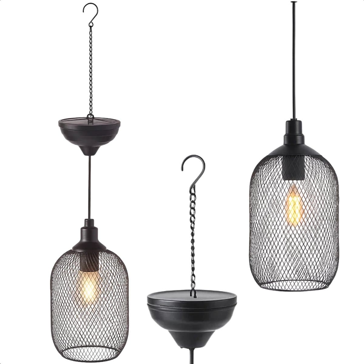 Lomera Solar Hanglamp - Led Filament - Warm Wit Licht - Metalen Draadlamp - Hangmodel - Zonne-Energie - Buitenlamp - Tuinverlichting - Aan-Uit Schakelaar - Solarpaneel Bovenkant - Led Lamp - Trendy Design - Decoratieve Verlichting