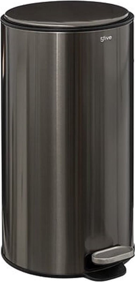 5Five Prullenbak/pedaalemmer Delta - titanium - metaal - 30 liter - 39 x 33 x 62 cm - keuken afvalbak