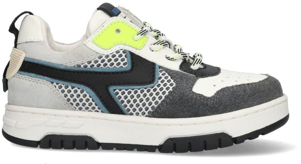Braqeez 425247-488 Jongens Lage Sneakers - Grijs/Wit - Leer/Nubuck - Veters