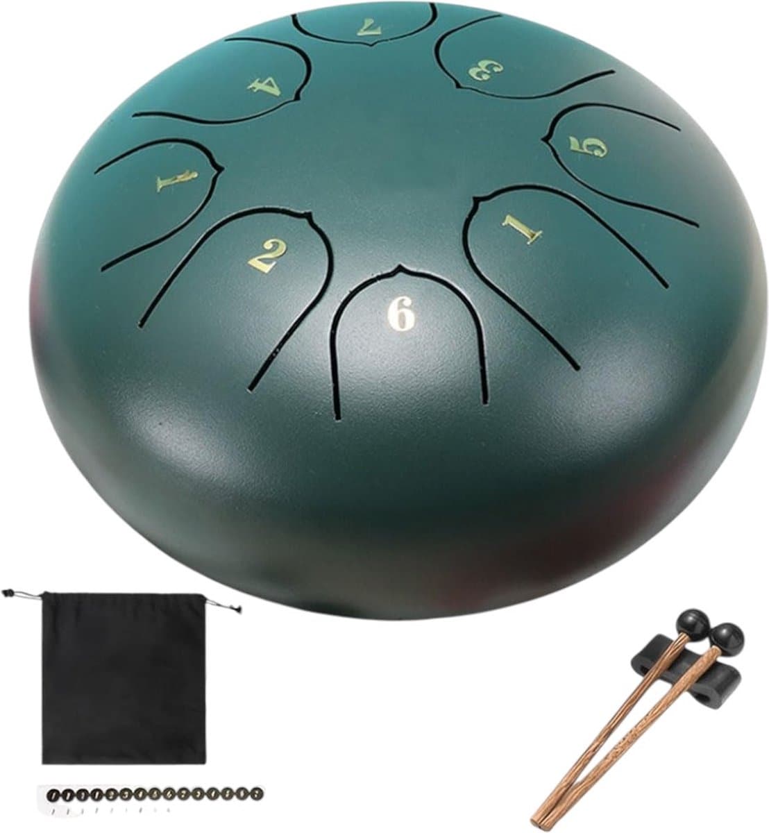 Holle trommel voor buitentuin, regentrommel voor muziekinstrument in de tuin, trommelregenbel waterdicht met draagbare doosdrumstokken, 6 inch 8 noten (groen)