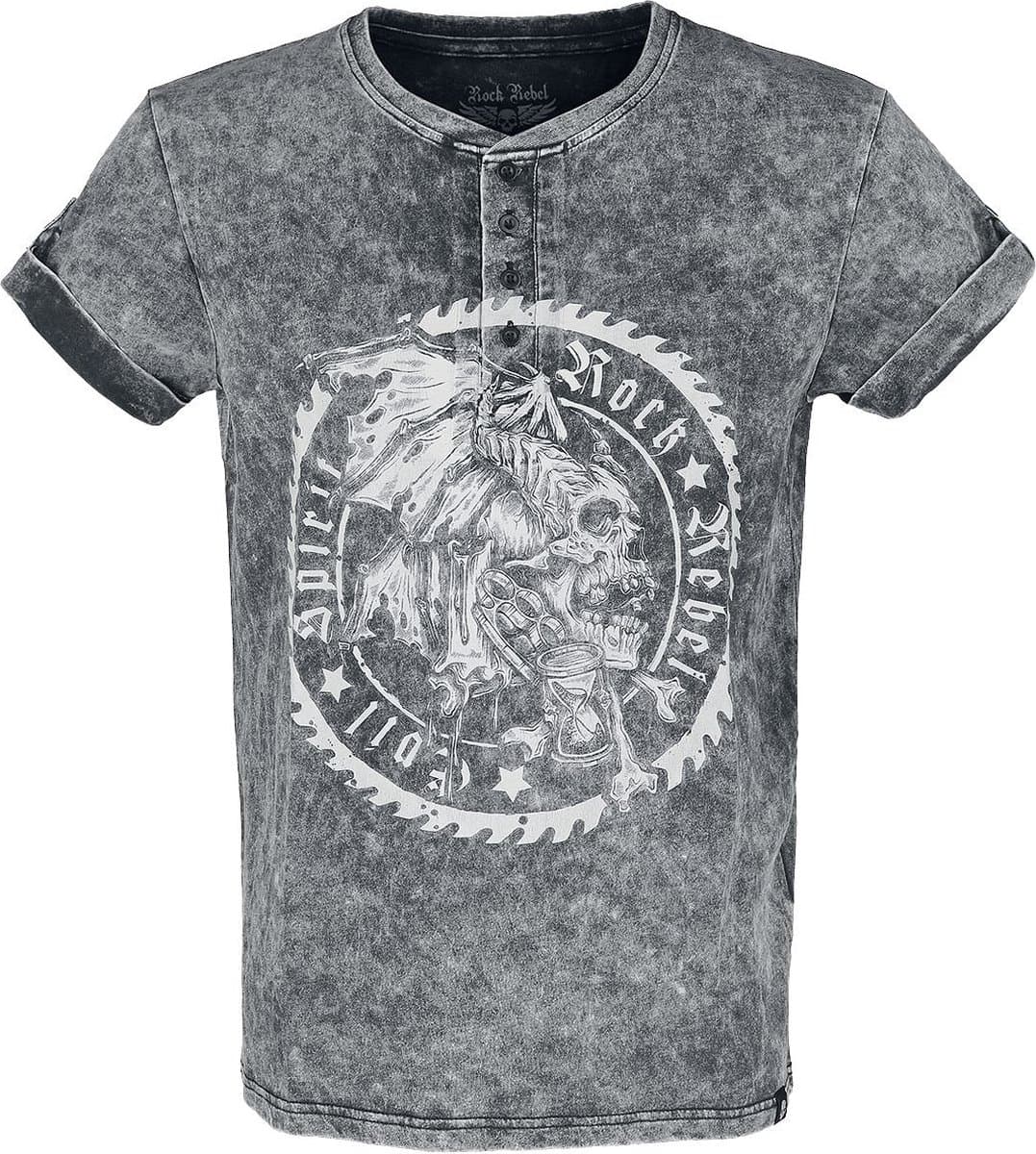 Rock Rebel by EMP Grijs t-shirt in vintage look met knopenband - Heren - XL