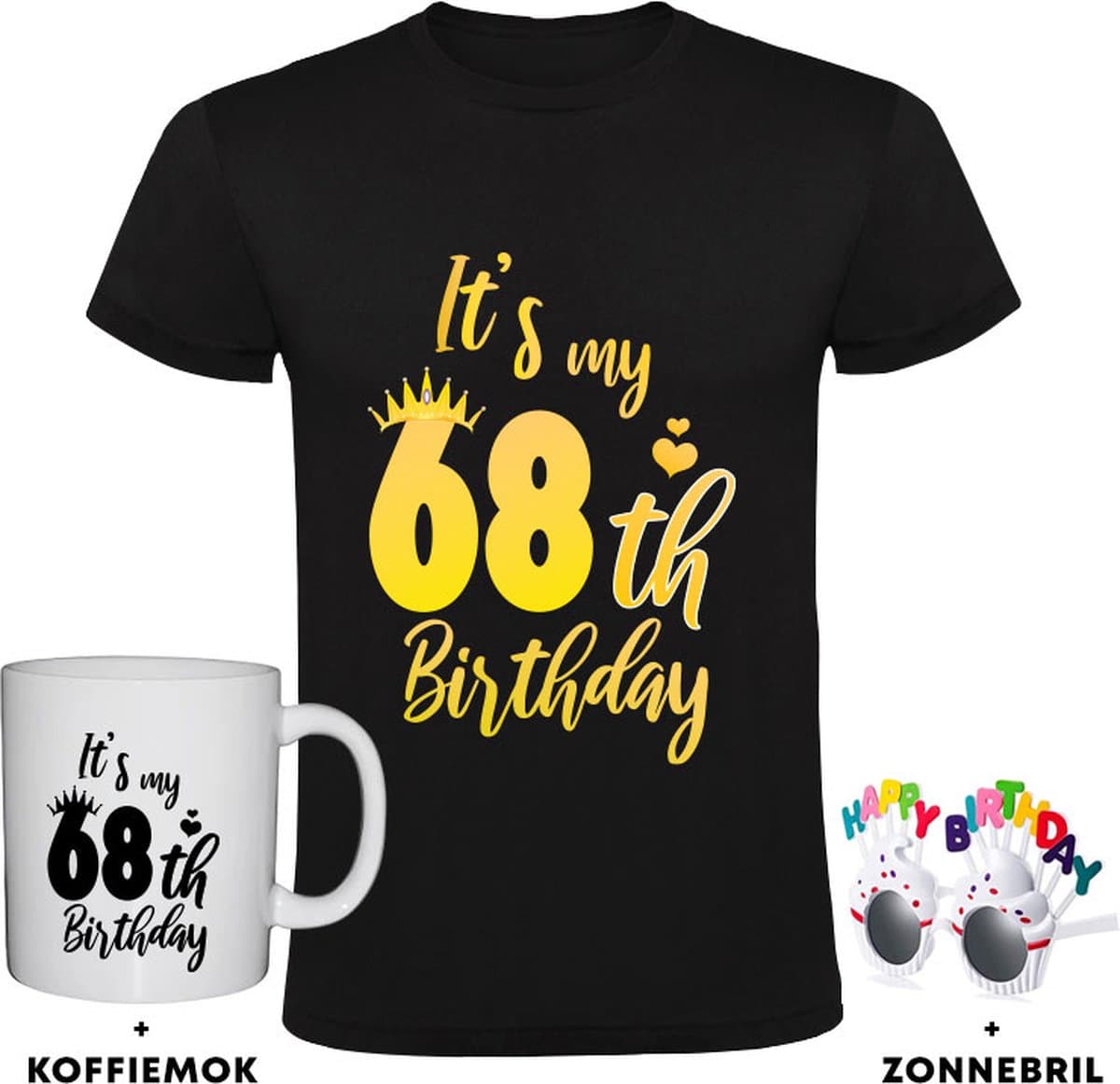 68 Jaar Verjaardag Heren T-shirt Cadeauset Koffiemok en Bril