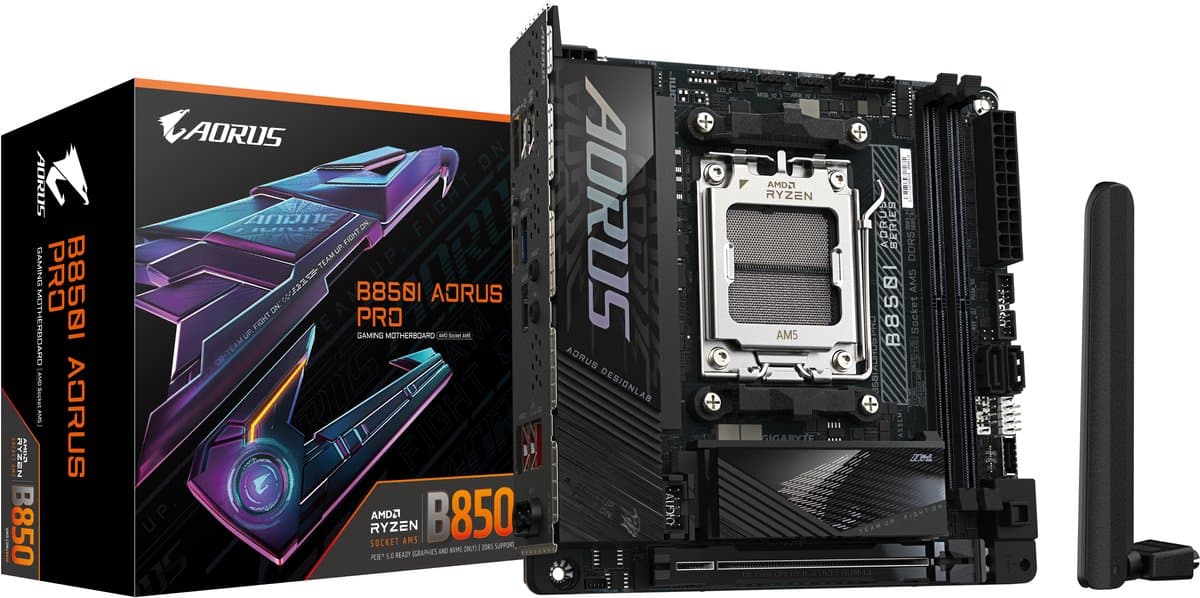 Gigabyte B850I AORUS PRO - Moederbord - ATX - Socket AM5 - AMD B850 - DDR5 - Realtek ALC4080 - Wi-Fi 7 - 2.5 Gigabit Ethernet
