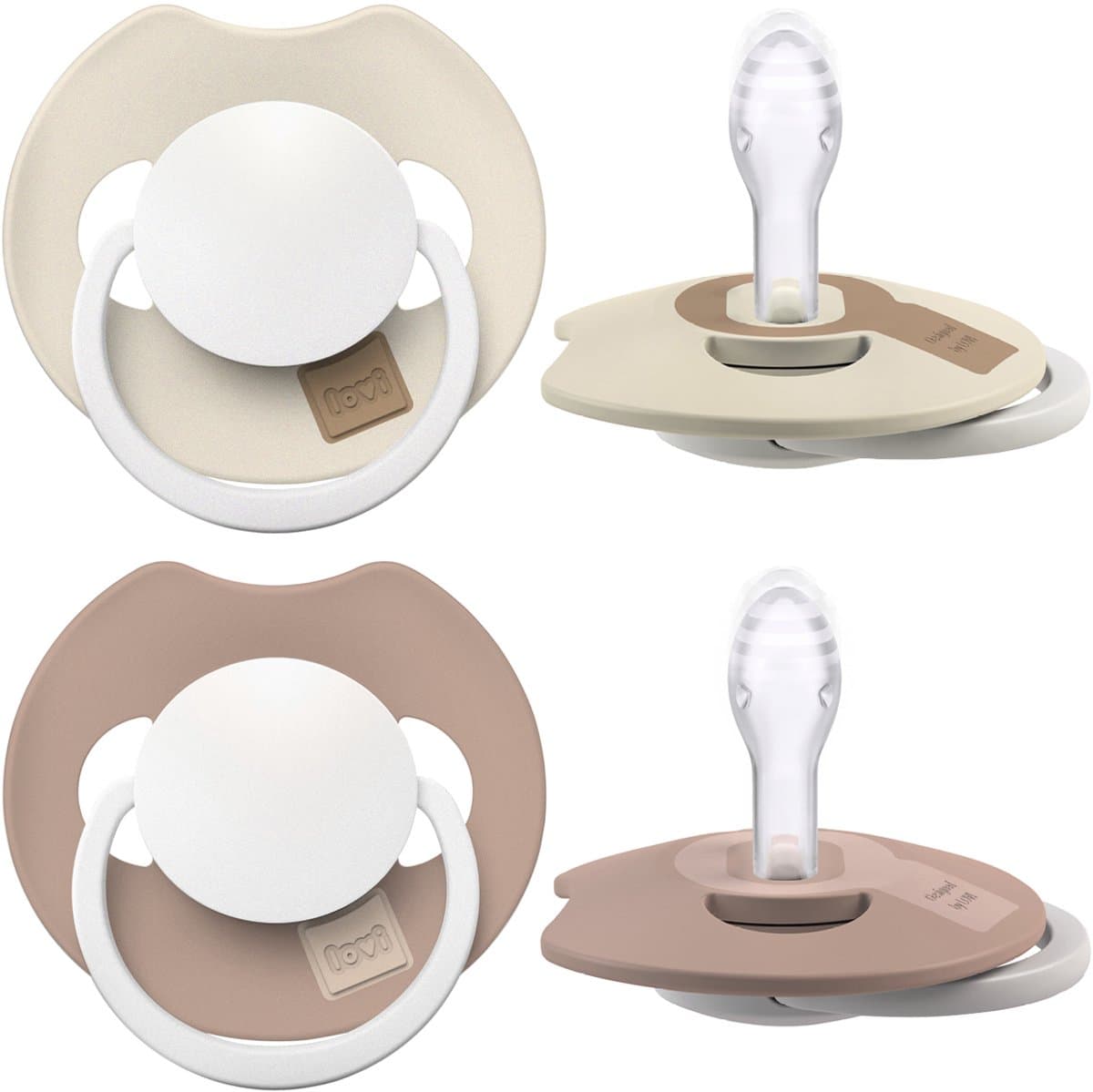 Difrax LOVI Dynamische Prime Glow Fopspeen - 0 tot 6 Maanden - Beige&Bruin - 2 Stuks