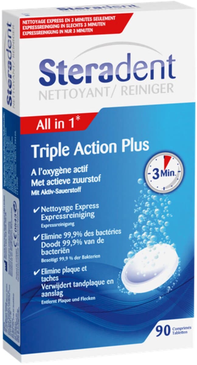 Steradent Triple Action Plus Kunstgebit Reiniger - 4 x 90 tabletten - Voordeelverpakking