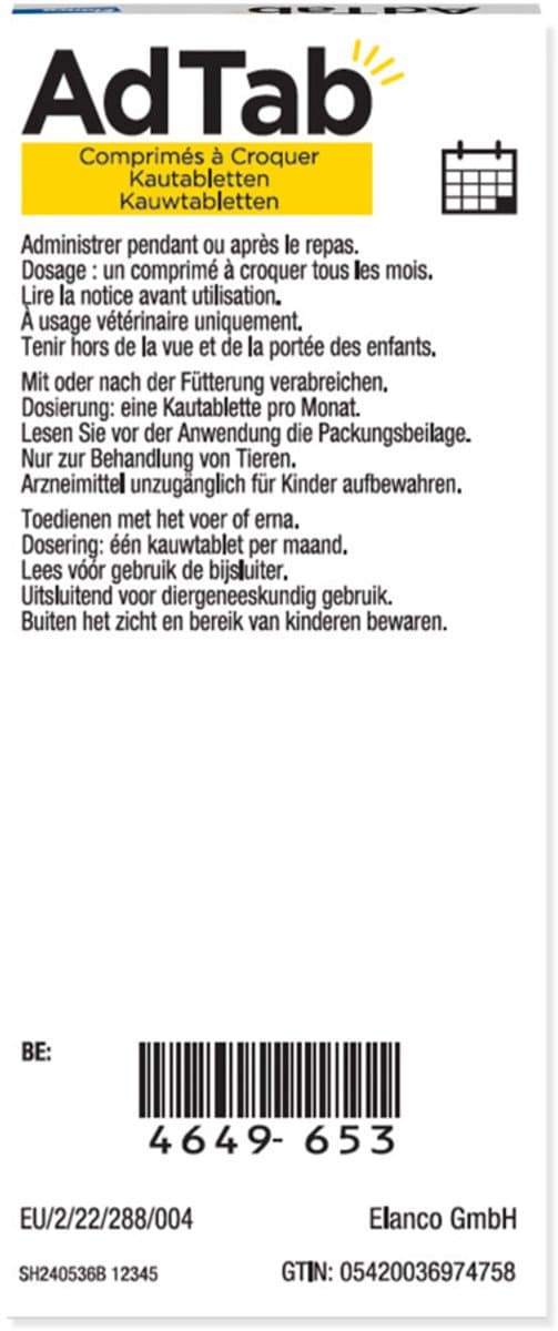 AdTab Anti Vlo en Teek Kauwtabletten Hond >2,5-5,5 kg - 2 x 3 tabletten - Voordeelverpakking