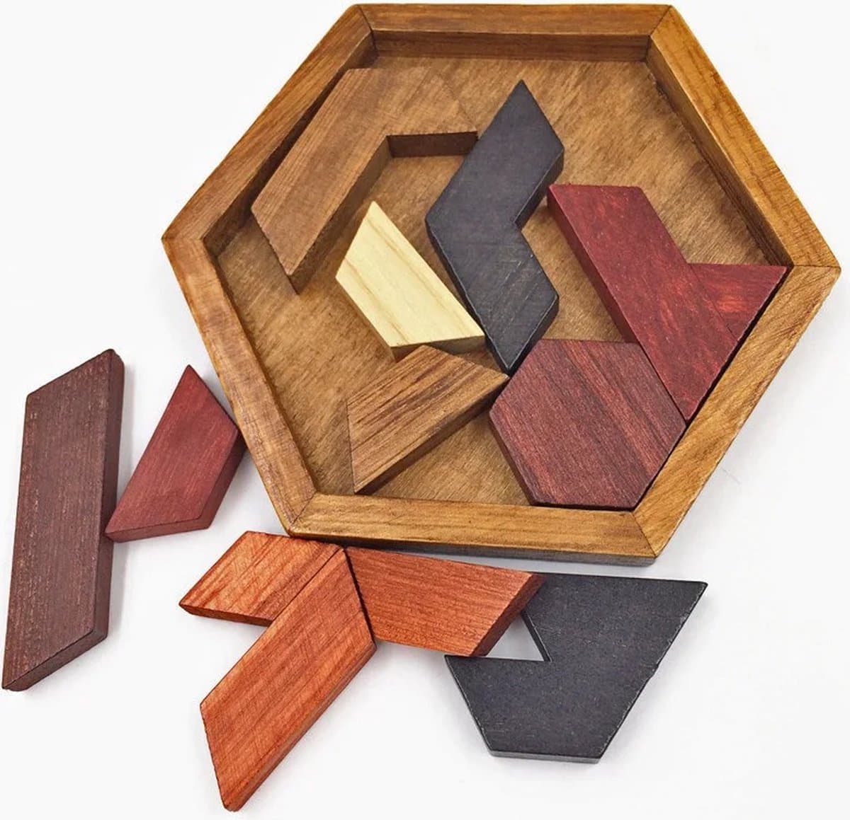 Houten Geometrische Legpuzzel Kinderen - Educatief Montessori Speelgoed 3+ - Breinbreker Veelhoek Mozaïek - IQ test Puzzel