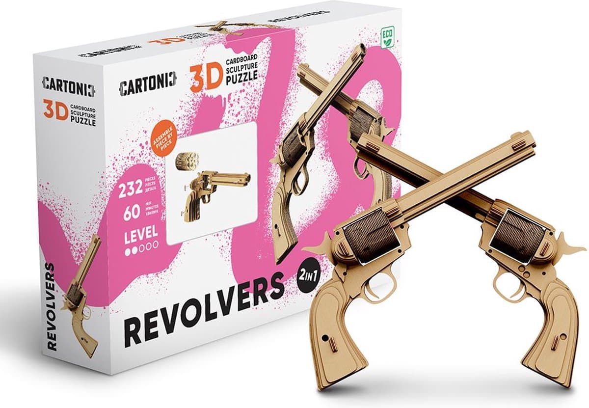 CARTONIC - 2IN1 Revolver - 3D puzzel- Speelgoed - DIY- Creatief - Karton - Voor kinderen en volwassenen