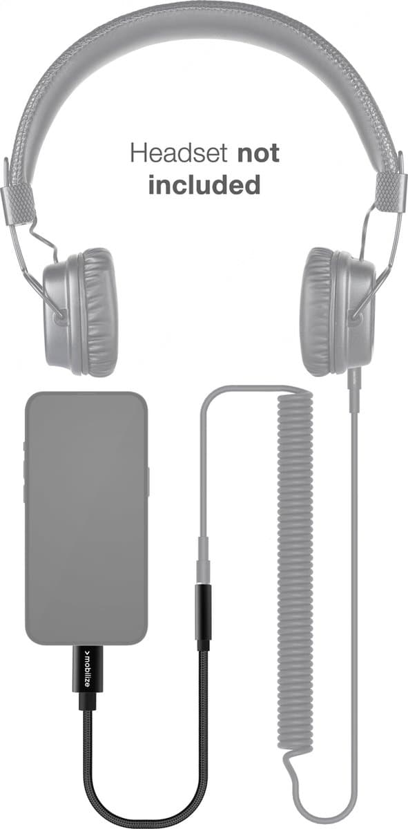 Mobilize Apple Lightning naar AUX 3.5mm Kabel MFI 0.15 Meter - Zwart