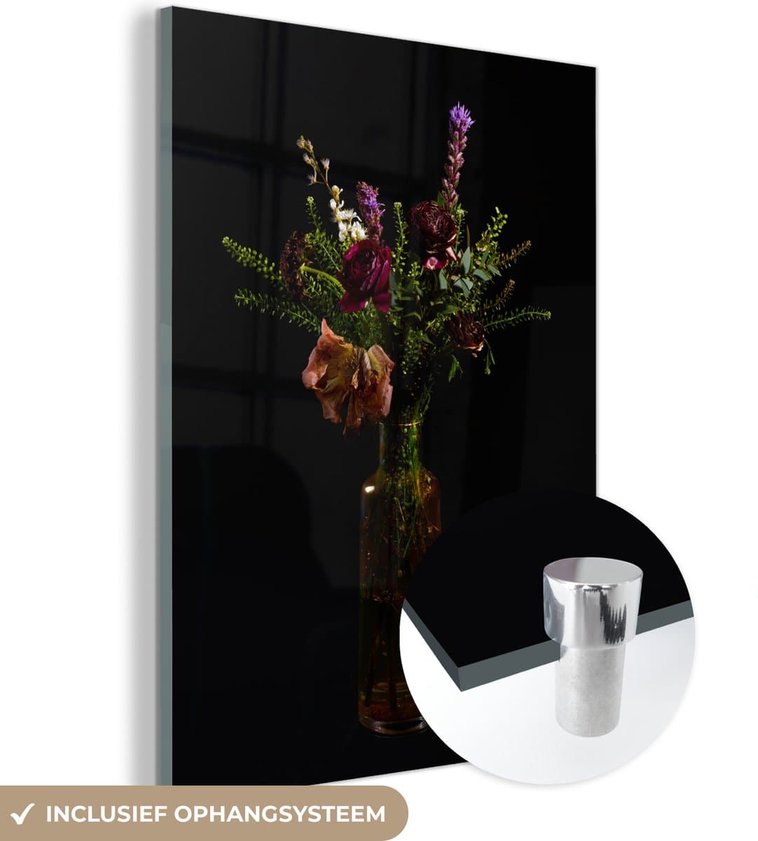 ® Glasschilderij 60x80 cm - Schilderij acrylglas - Bloemen - Kleuren - Stilleven - Foto op glas - Muurdecoratie woonkamer - Wanddecoratie slaapkamer - Schilderijen