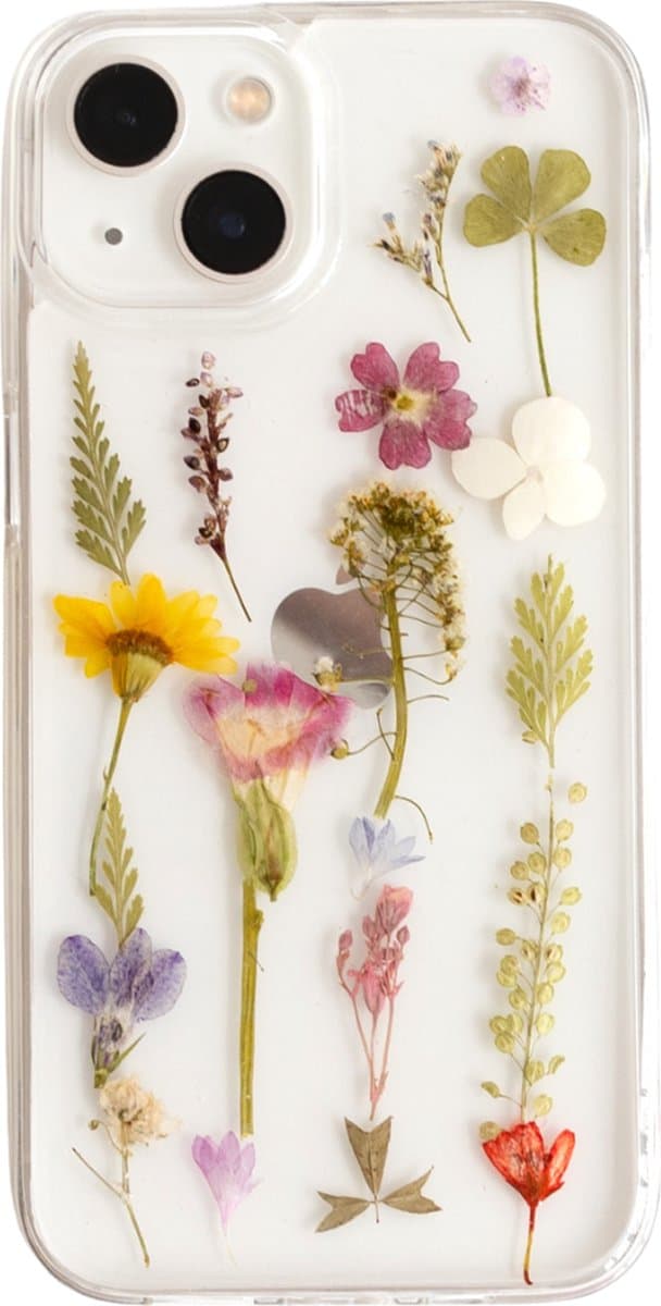 Casies droogbloemen hoesje geschikt voor Apple iPhone 13 - gedroogde bloemen telefoonhoesje - Dried Flower Soft Case TPU - Transparant