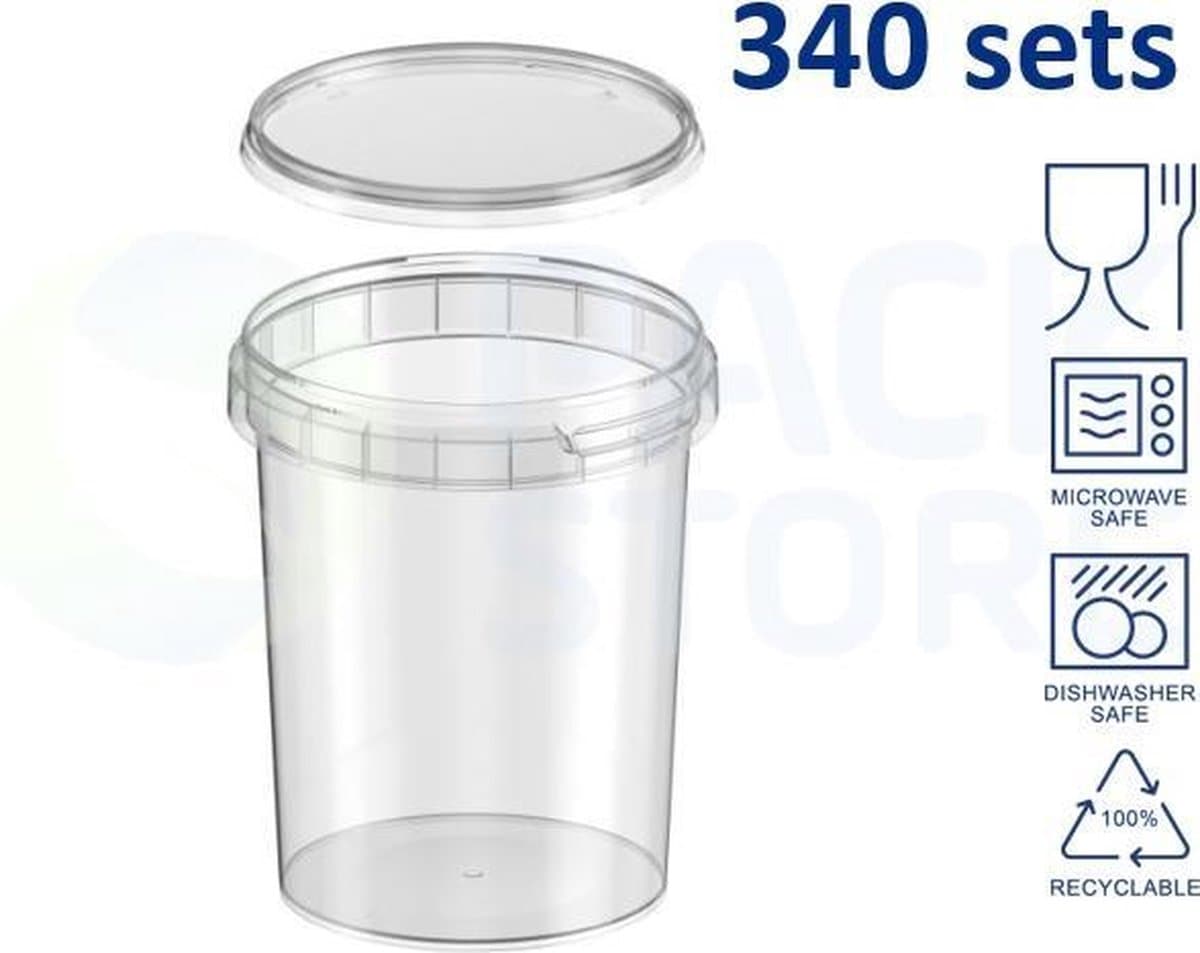 340 x plastic bakjes met deksel - 520 ml - ø95 cm - vershoudbakjes - meal prep bakjes - rond - transparant, geschikt voor diepvries, magnetron en vaatwasser - Nederlandse producent