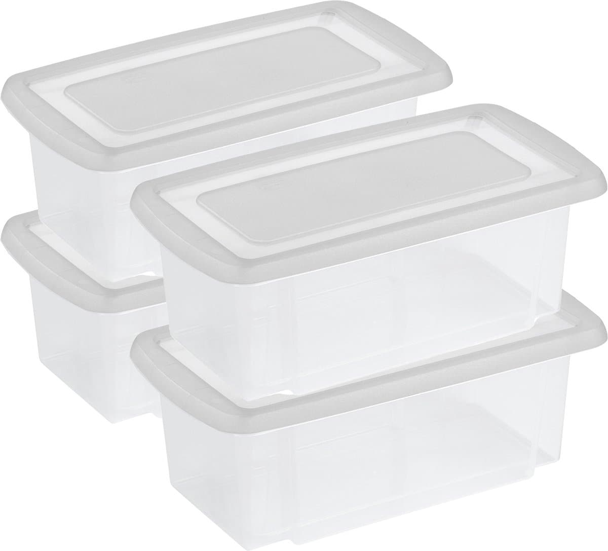 Sunware 4x stuks opslagbox kunststof 7 liter transparant 38 x 21 x 14 cm met afsluitbare deksel
