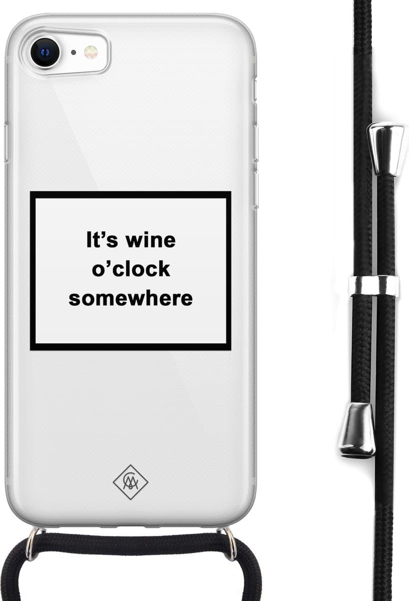 Casimoda® hoesje met koord - Geschikt voor iPhone 8 - Wine O'clock - Afneembaar koord - Siliconen/TPU - Transparant