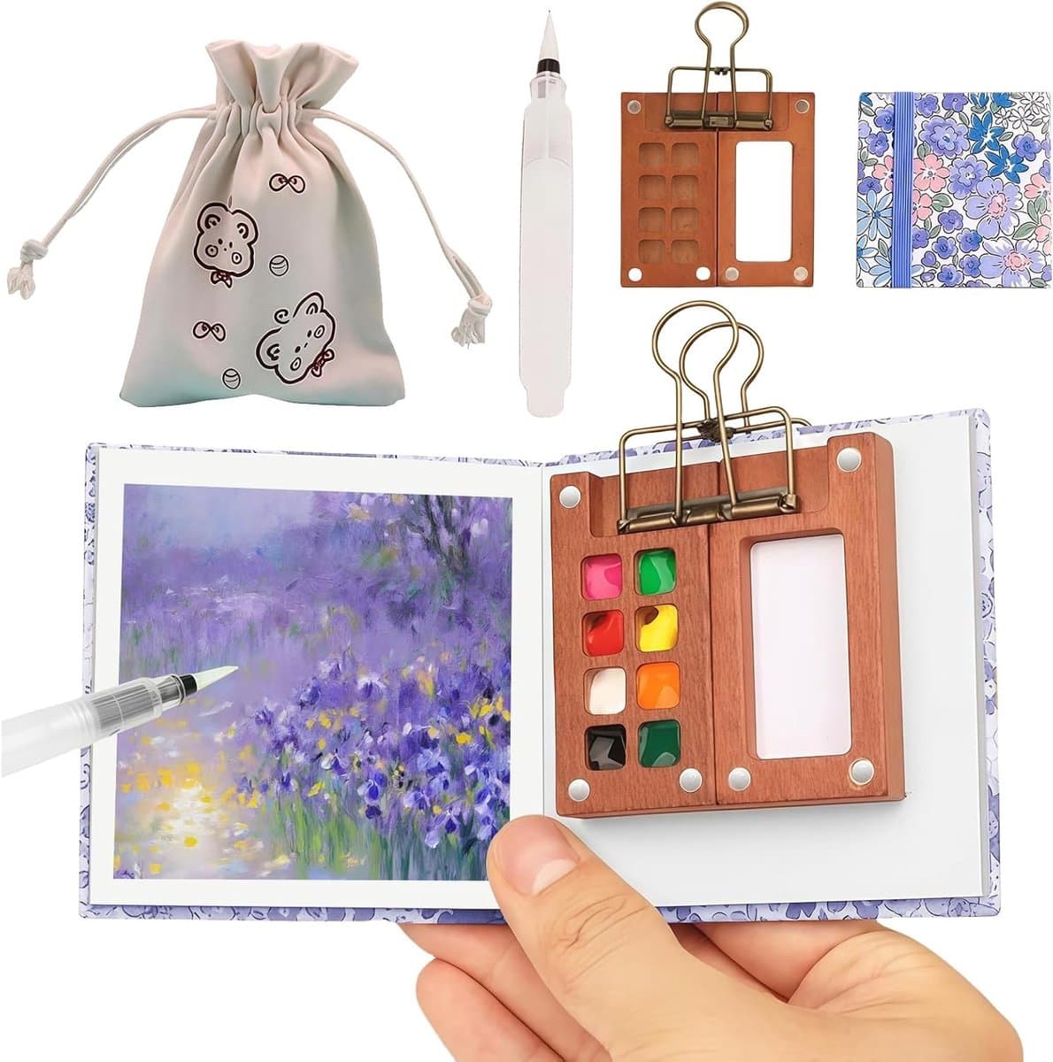 Mini Aquarell Set 15-delige Pocket Reisset met Penseel, Klemmen, Schetsboek en Verf voor Creatieve Kunstenaars