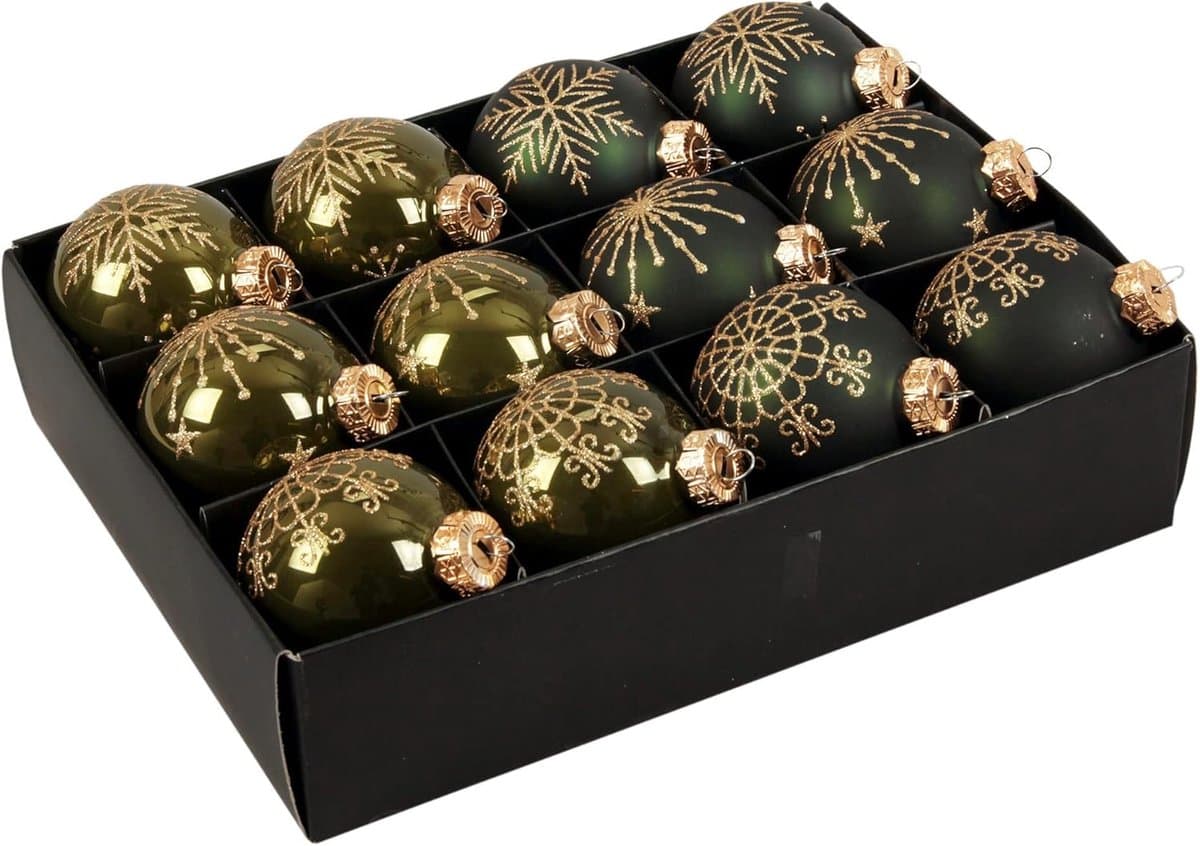 Glazen Kerstballen - Kerstdecoratie Kerstversiering - Kerstboom Optuigen - Luxe Gedecoreerd - 75 cm - Donkergroen