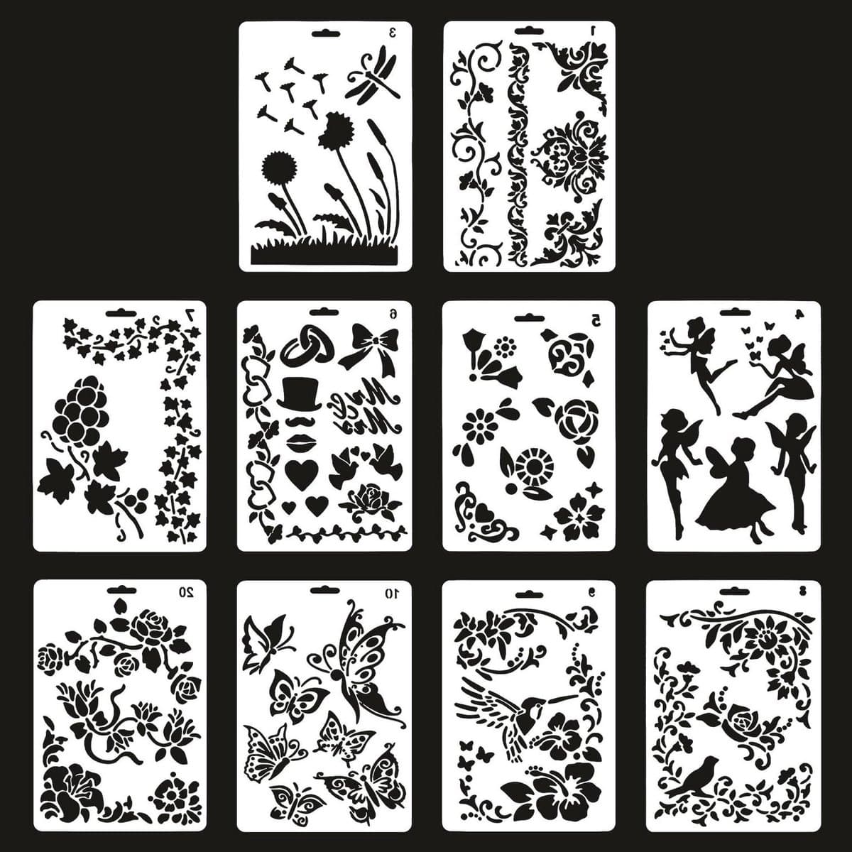 Herbruikbare sjablonen voor planten, 10 stuks, inclusief vlinderontwerpen voor schilderen, DIY kunst en scrapbook decoratie