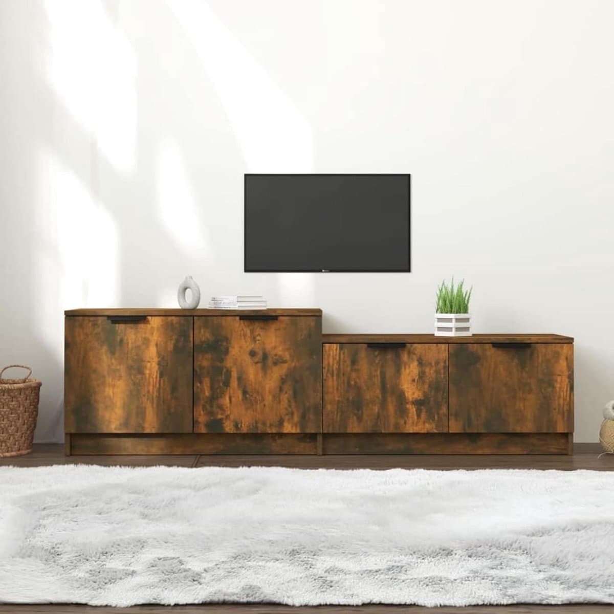Tv-meubel hout - Tv-kast opbergkast - Woonkamer inrichten - Grote opbergruimte - 1585 cm breed - Eiken rookkleurig