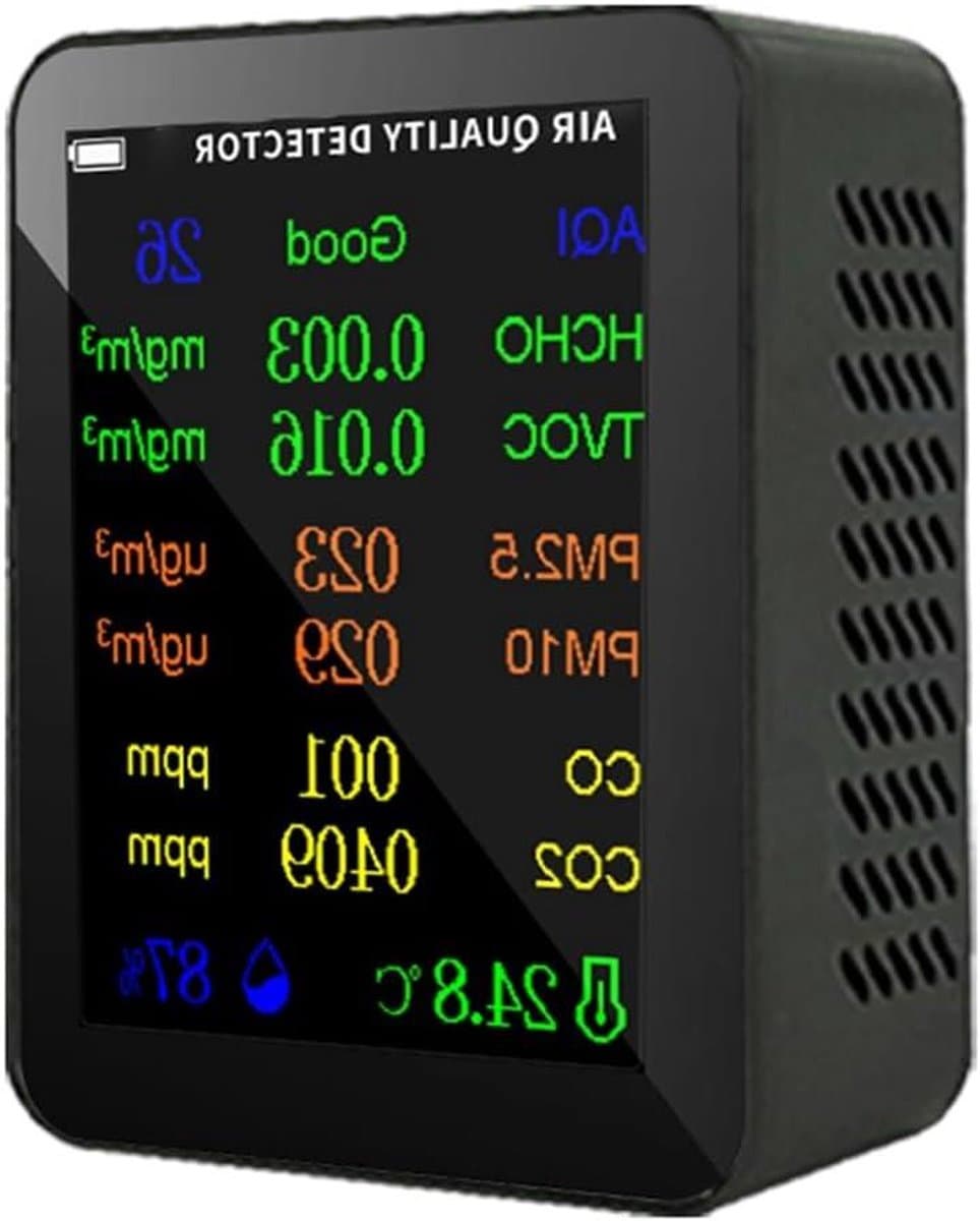Luchtkwaliteit Meter - Luchtkwaliteit Tester - Binnenklimaat Controleren - 9-in-1 Meting - 70x90x35 mm - Zwart
