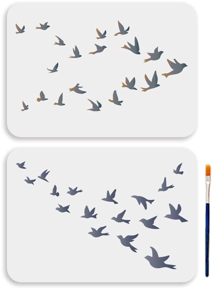 Dailygoods- Vogel Stencil Herbruikbaar - 2 Stuks A4 Formaat - 29,7 x 21 cm - Muurdecoratie - Doe-het-zelf Kunst - Origineel Dierdesign - Schilderstencil