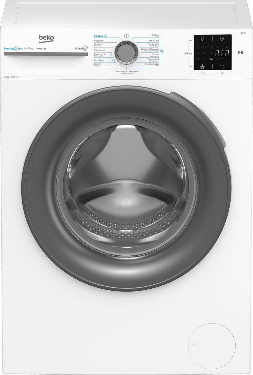 Beko BM3WFU3741S Vrijstaande wasmachine - 7 kg capaciteit - 1400 tpm centrifugeersnelheid - Energieklasse C - 15 wasprogramma's - Zilver