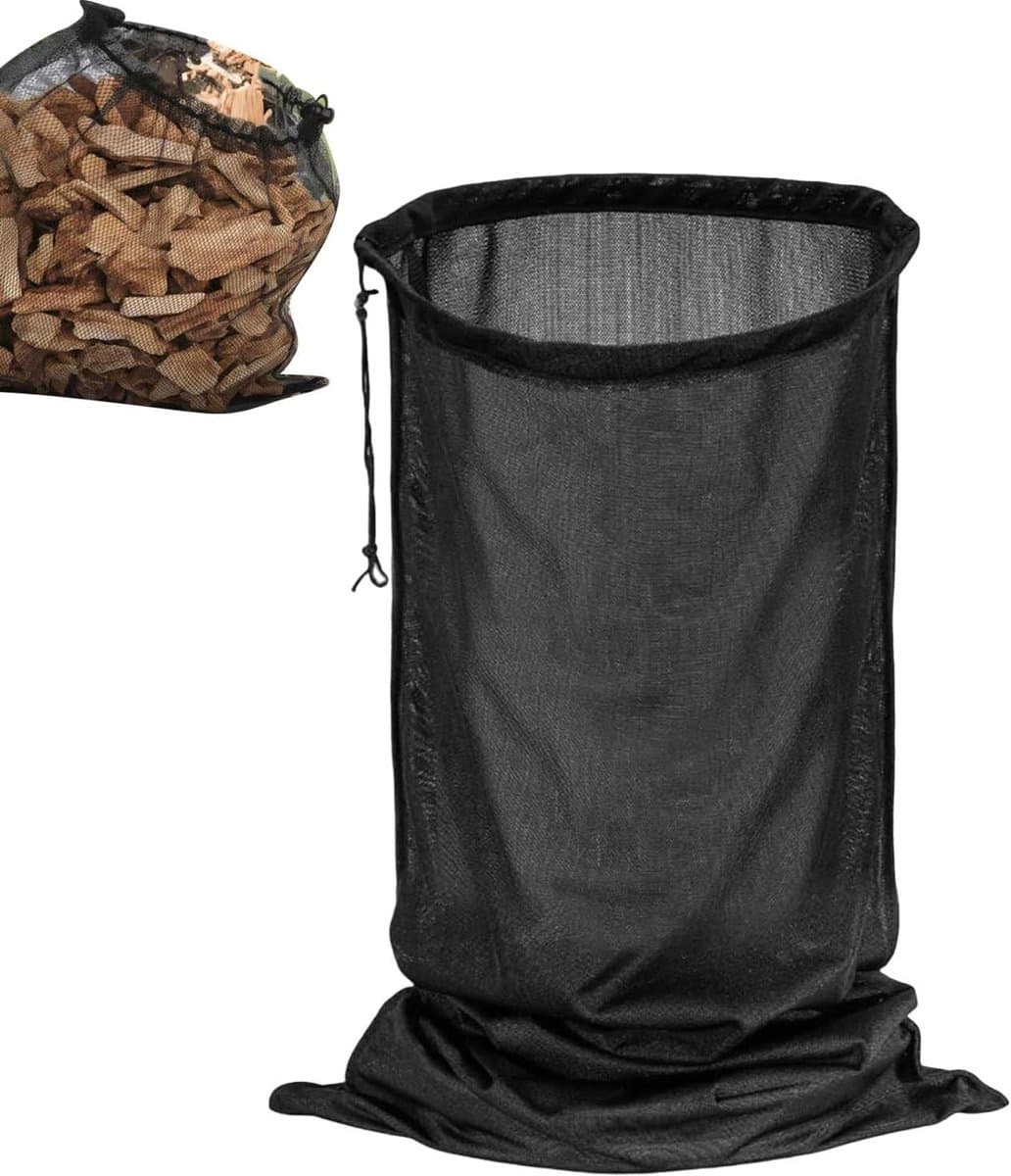 Zakken voor houtspaanders - Opbergdoos brandhout - Tuinafval verzamelen - Duurzaam mesh weefsel - 121 x 61 cm - Grijs