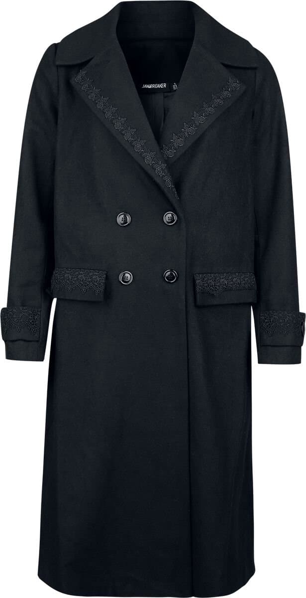 Jawbreaker Lace Trim Boxy Double Breasted Coat Dames Lange jassen - zwart - M