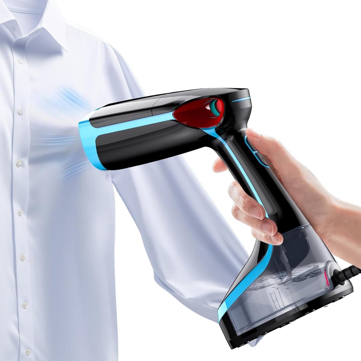 Stoomstrijkijzer Verticaal - Handstomer Kleding - Kreukels Verwijderen - Compact Draagbaar - 340 ml - Blauw Zwart