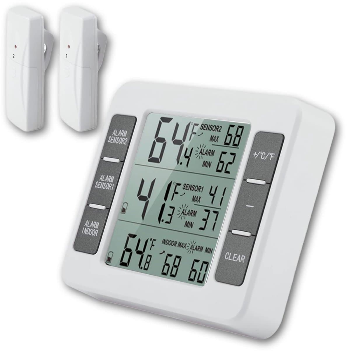 Dailygoody - Digitale Koelkastthermometer - Draadloze Vriesthermometer - Akoestisch Alarm - Compact formaat - 2 Sensoren - Voor Thuis en Horeca - Gesc...