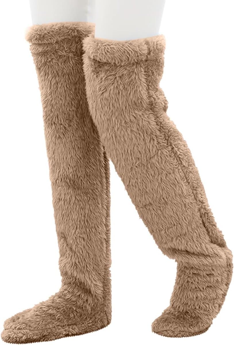 Winterse Fluffy Thermosokken voor Dames, Antislip Warme Dikke Slippers, Ideaal voor Koude Dagen, One Size, Bruin