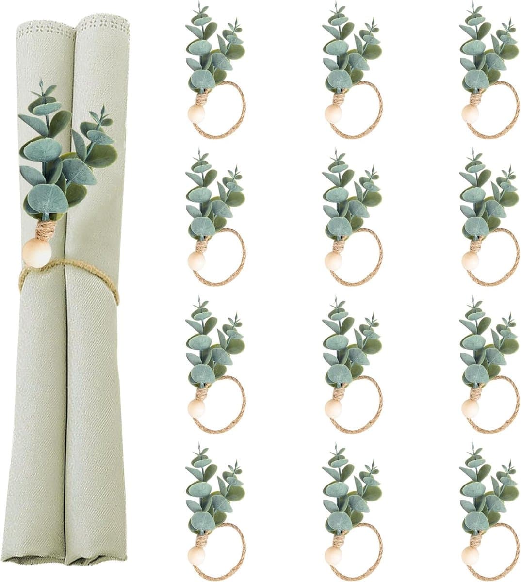 Servetringen Set - Rustieke Decoratie - Tafel Decoratie - Handgemaakt Ontwerp - Set van 12 - Groen