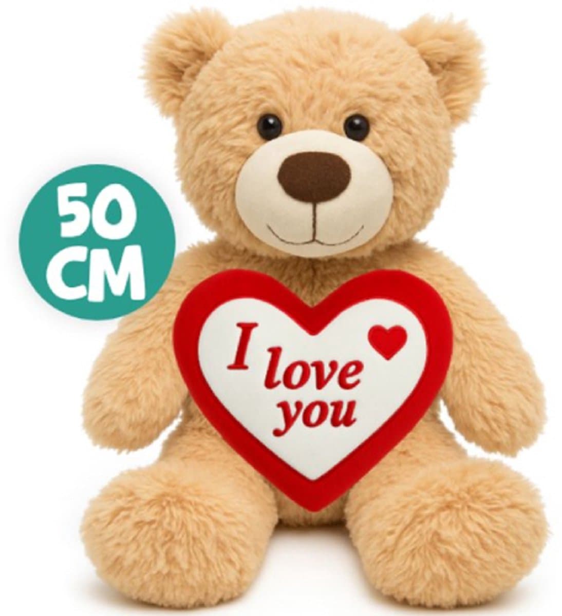 Teddybeer Bart Beige met Hart Pluche Knuffel 50 cm - Speelgoed Knuffelbeer voor Kinderen Jongens Meisjes - Valentijnsdag Cadeau voor Haar - XXL Teddybeer Groot - Teddy Knuffels