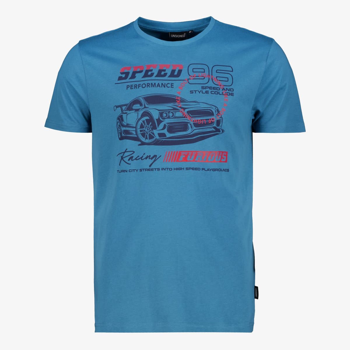 Unsigned heren T-shirt met opdruk blauw - Maat XL