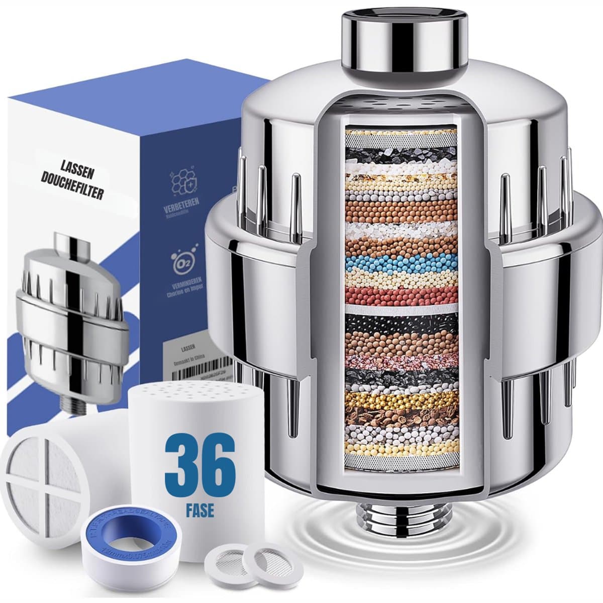 MMM® Douche Filter - Waterfilter - Douchekop Filter - Zilver - ‎19 cm x 9 cm x 9 cm