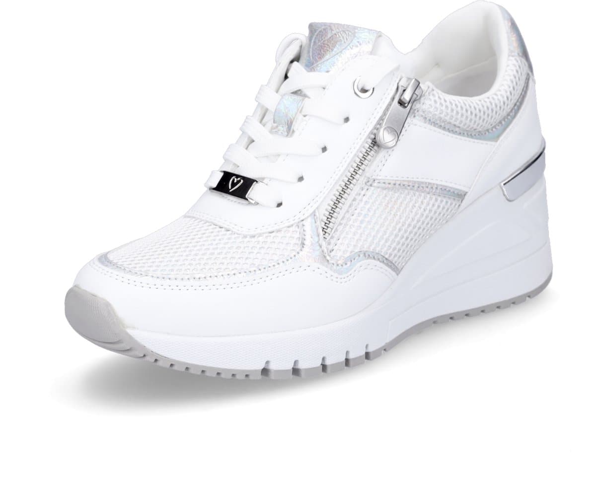 Marco Tozzi Dames Sneaker - 23743-197 Wit/Zilver - Maat 41