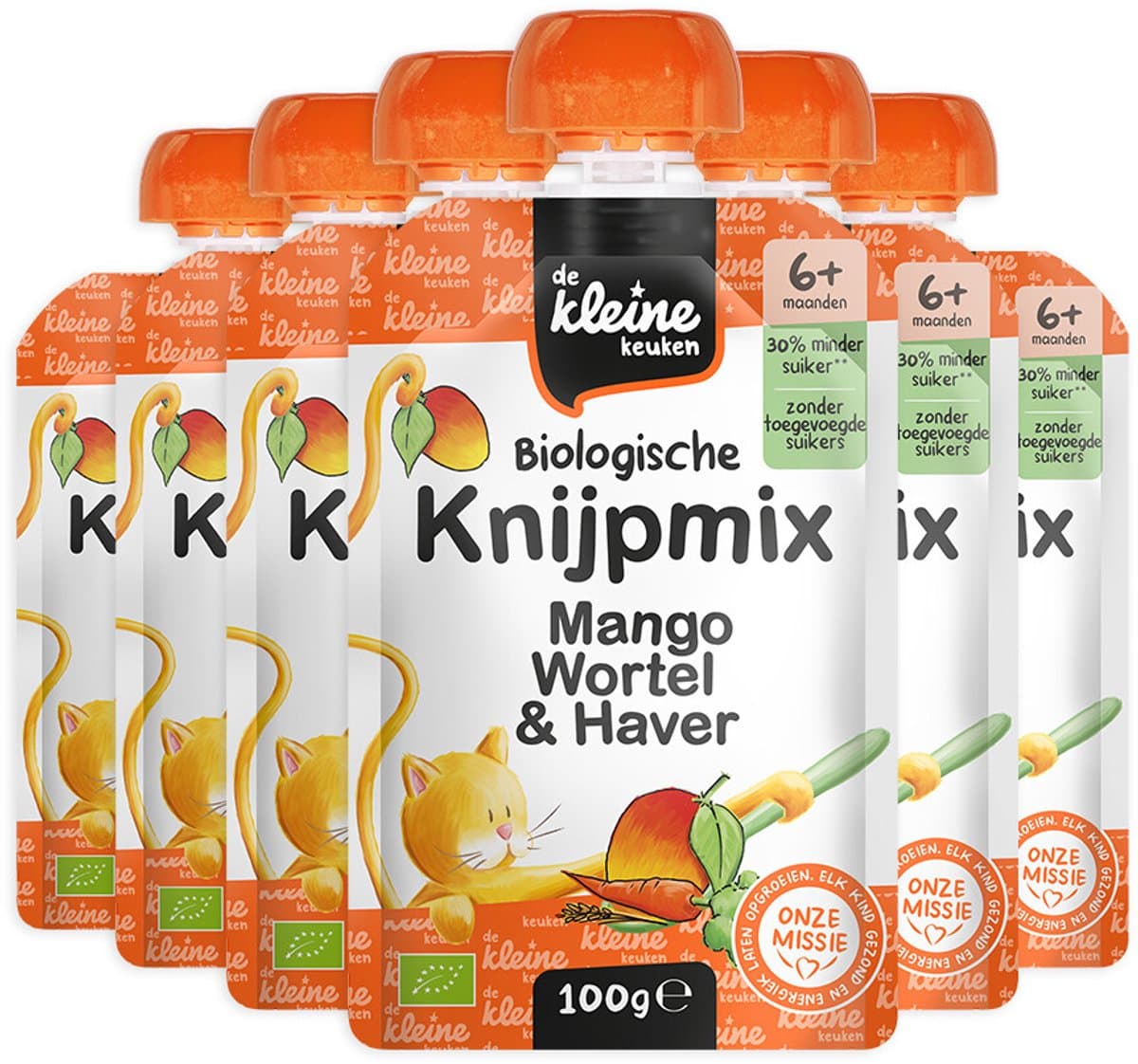 de Kleine Keuken Bio Knijpmix 6+m Mango Wortel Haver - 6 x 100 gr - Voordeelverpakking