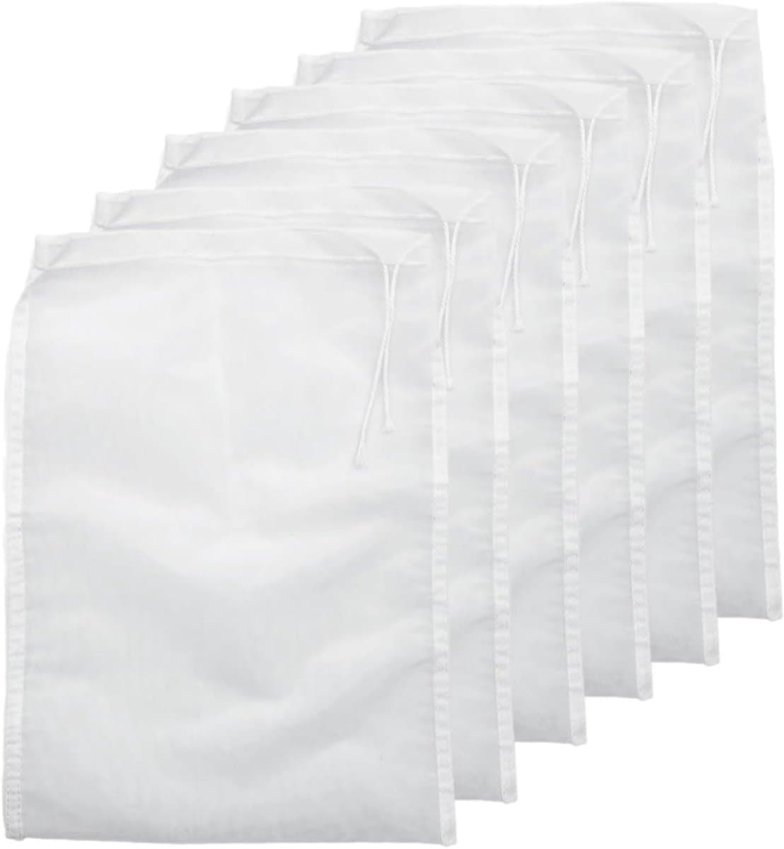 Inovra Plus - Kaasdoeken Zeef Zakken Nylon Thee Filters - Fijn Mesh Voedsel met Trekkoord - Kaas Griekse Yoghurt Thee Sap Koffie Fruit - Tofu - 30 * 20cm - Set van 6