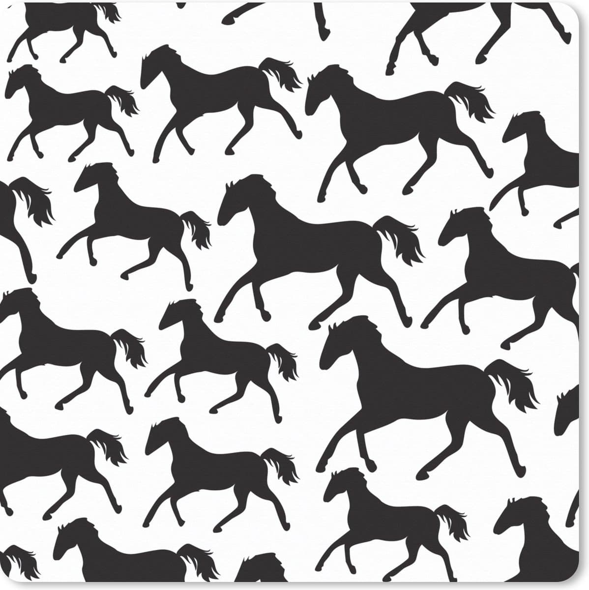 Muismat XXL 60x60 cm - Bureau onderlegger - Bureau mat Paarden - Zwart - Wit - Meisjes - Kinderen - Meiden - Bureaumat - Gaming mousepad xl - Bureaulegger groot - Computer deskmat