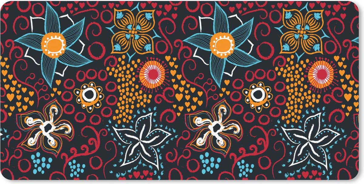 Muismat XXL 120x60 cm - Bureau onderlegger - Bureau mat Bloemen - Rood - Patronen - Bureaumat - Gaming mousepad xl - Bureaulegger groot - Computer deskmat